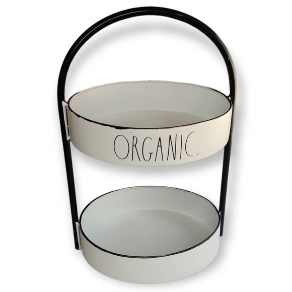Rae Dunn Rustic White Metal Two Tiered Organic Farmhouse Kitchen Tray - Picture 1 of 14